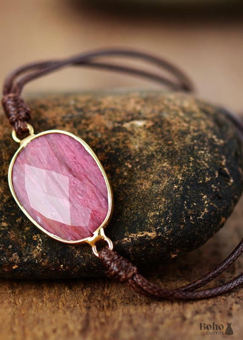 Pulsera Boho, Pulsera de Cuerda, Cuarzo Rosa